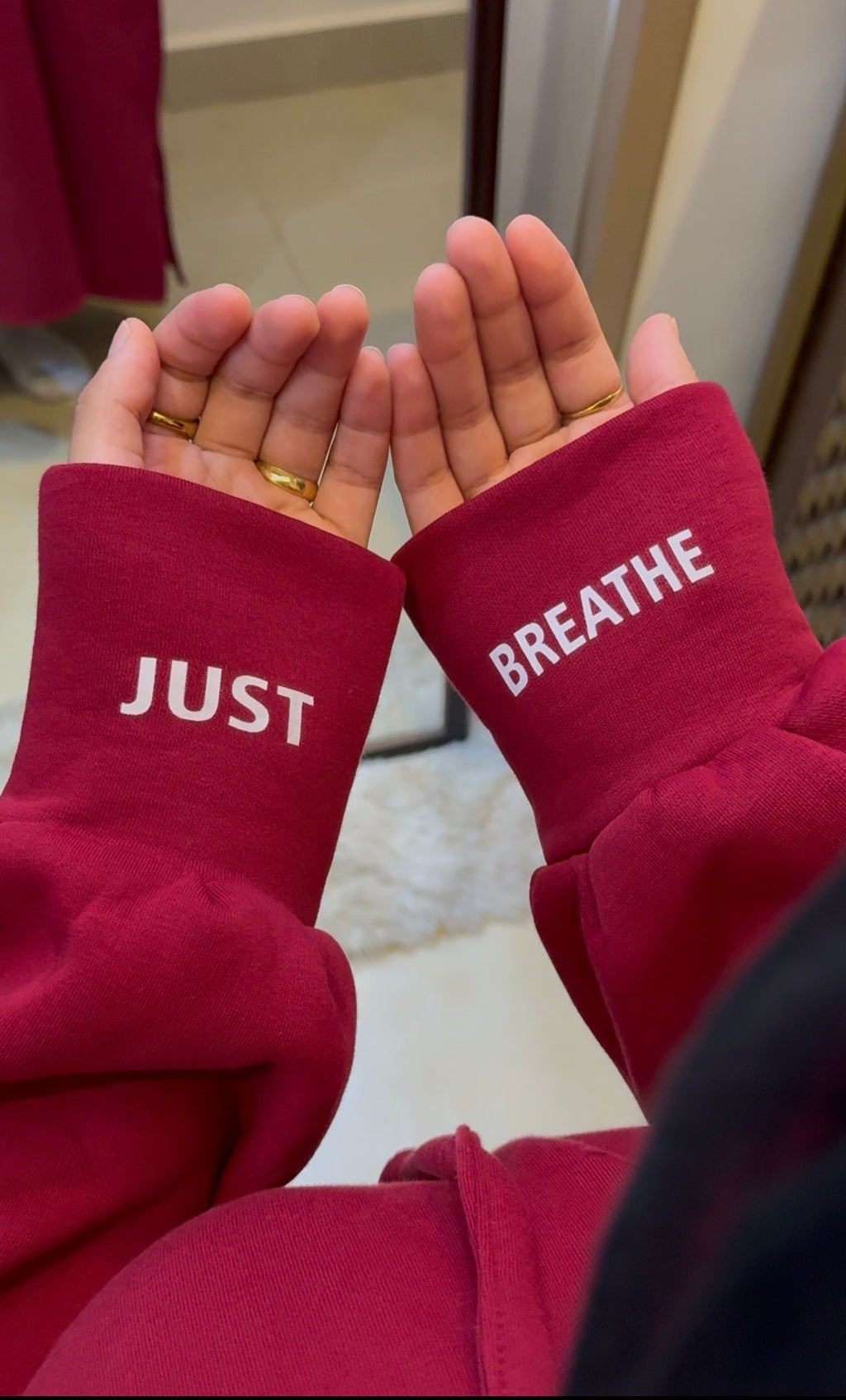 Long hoodie “ just breathe “